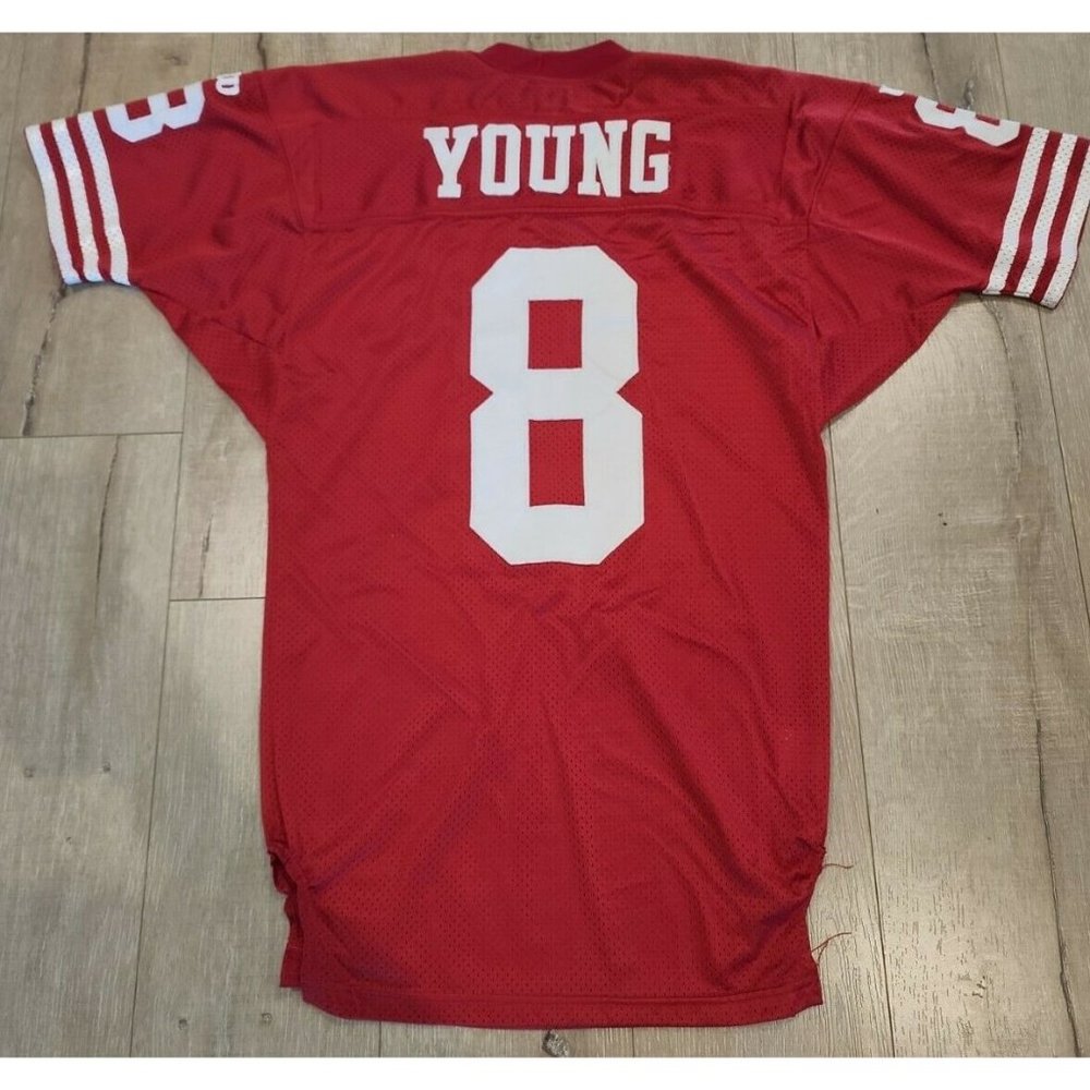 Authentic Game 1993 San Francisco 49ers Steve Young Red Jersey Old Wilson 42 - Picture 1 of 9